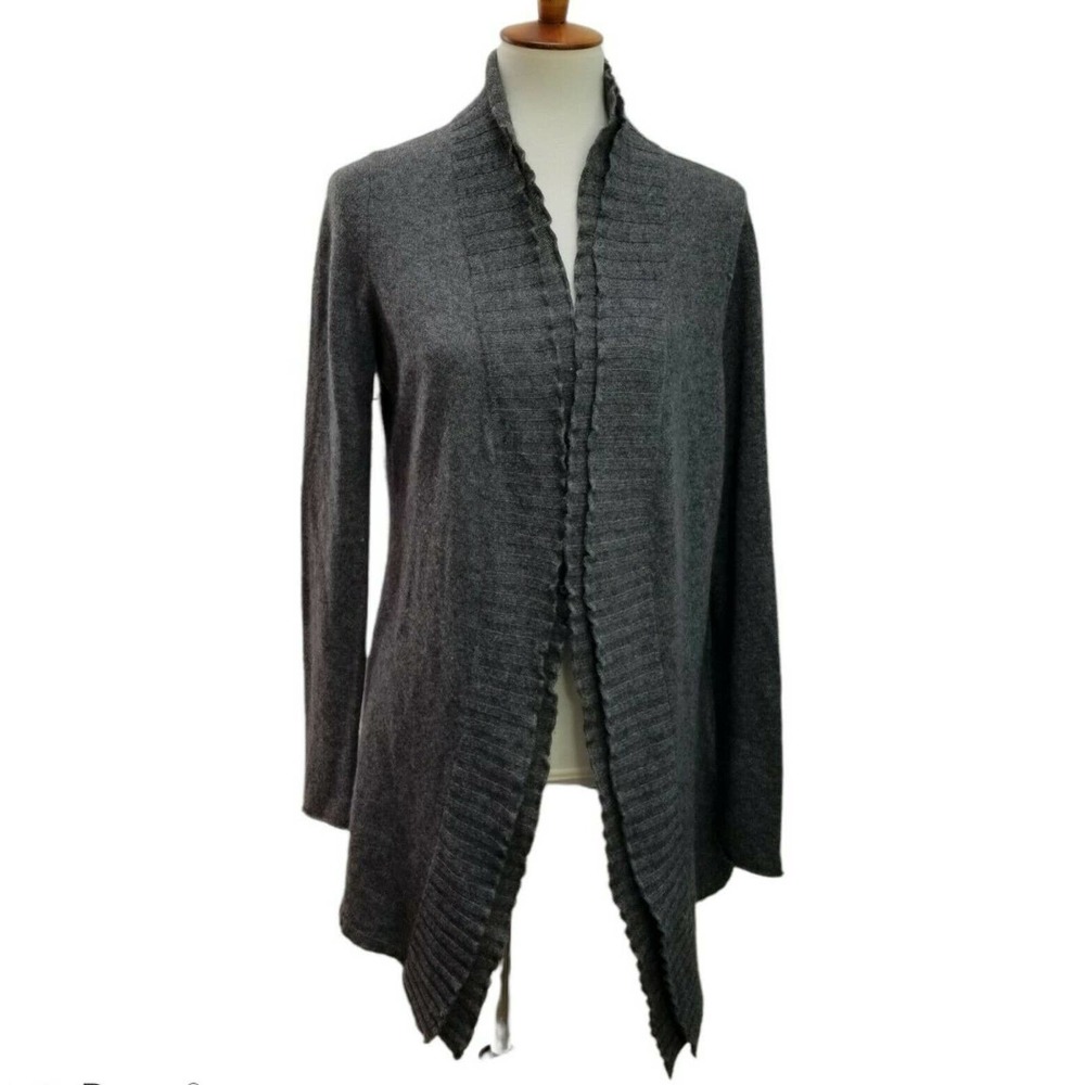 Fenn Wright Manson Womens Sz L 100% 2-Ply Cashmere Open Fr Cardigan Sweater Gray